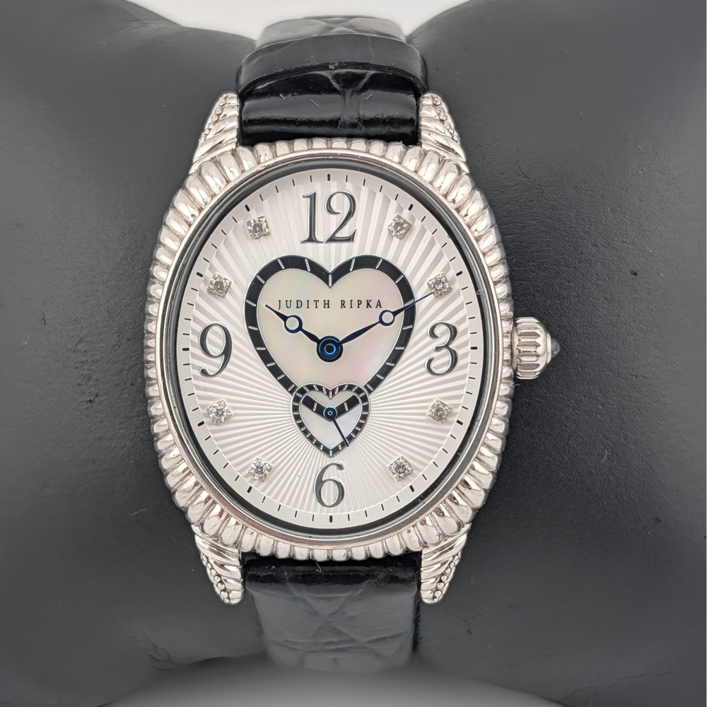 Judith Ripka Sterling Silver MOP Textured Dial‎ Heart Watch Blue Hands